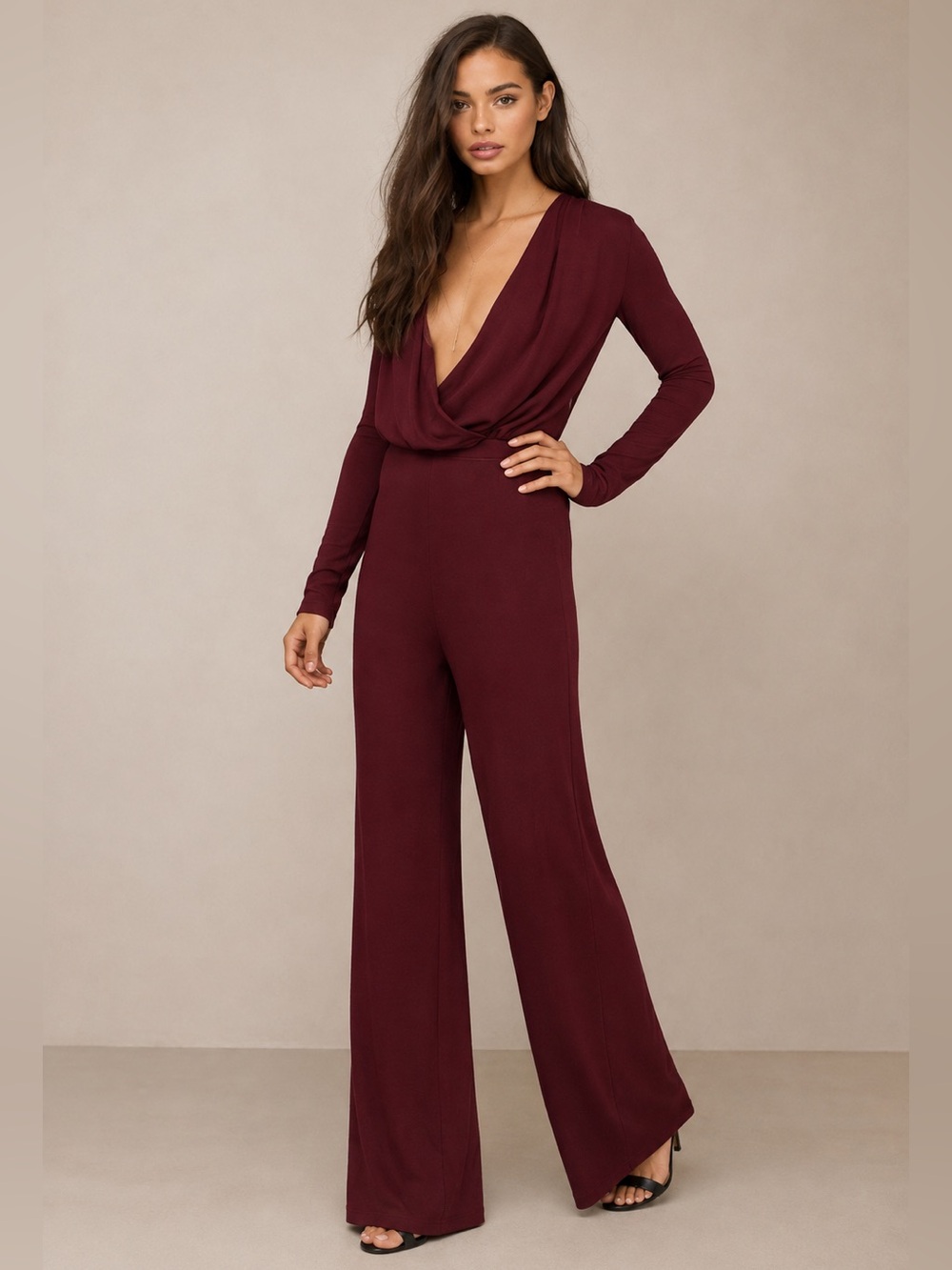 TOBI Wide Leg Wine Burgundy Jumpsuit Size XS
